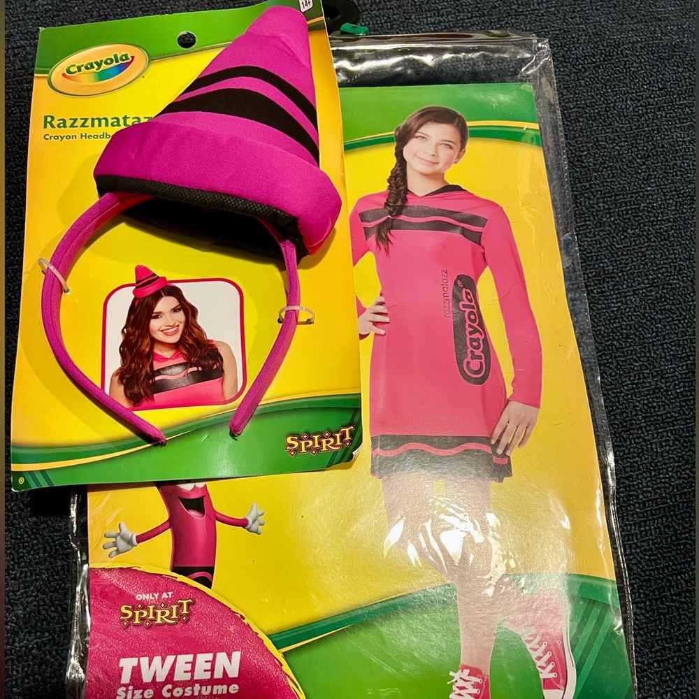 Crayola- Pink Crayon Costume hooded Dress with headband set.